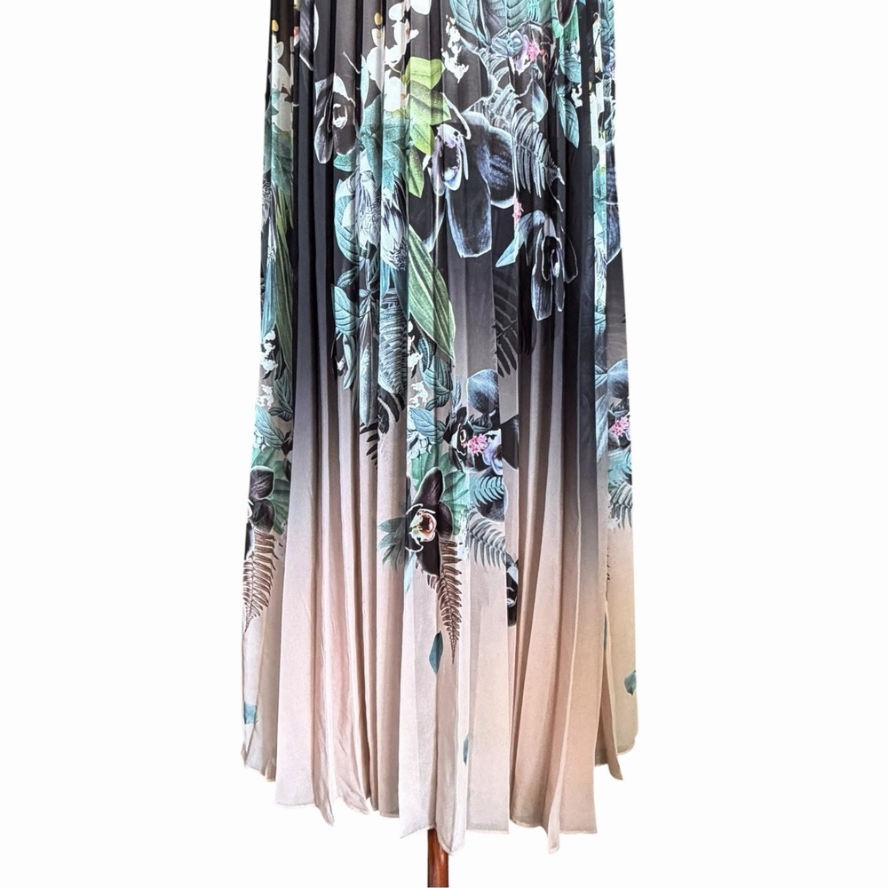 Bebe Floral Ombre Pleated Maxi Dress Sz 2 Black Blush Dark Romance Feminine EUC - Picture 7 of 12